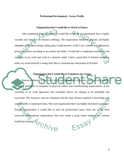 Professional Development - Career Profile (in Marketing)