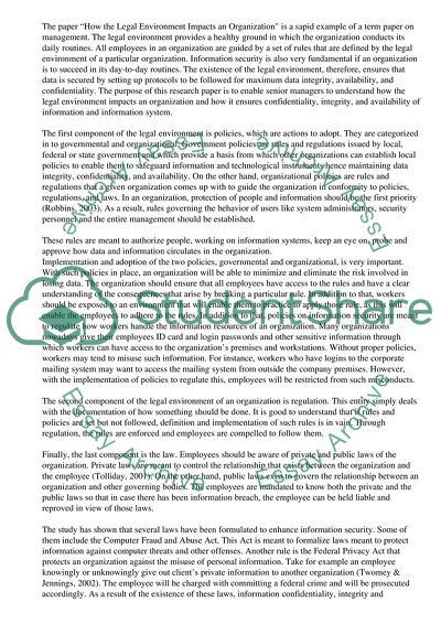 How the Legal Environment Ompacts an Organization