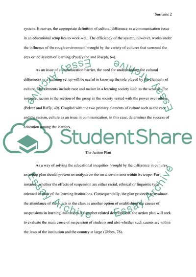 Action Plan on Cultural Differences as a Communication Issue in Education
