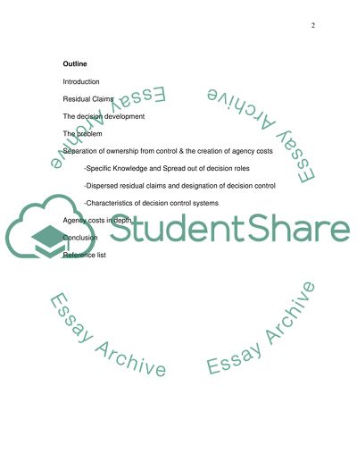 Separation of Ownership and Control, and Agency Costs