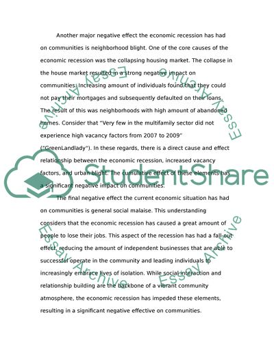 The Present Economic Sitation Has Had a Negative Effect On the Community