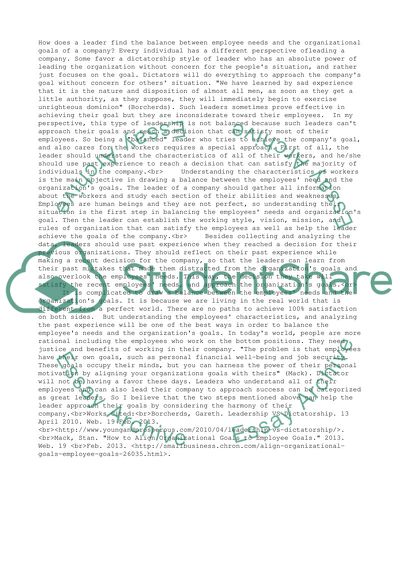 How does a leader find the balance between employee needs and the organizational goals of a company