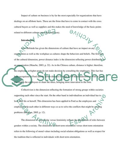 Ford motors: Impact of Culture on International Business