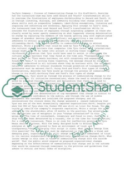 Tyco Company - Process of Communicating Change to Its Staff