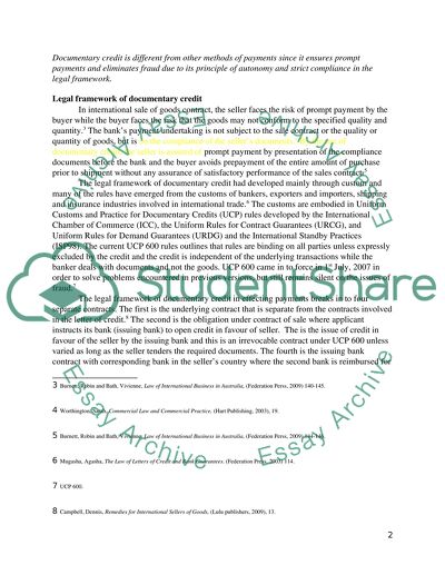 Documentary Credit in International Sale of Goods