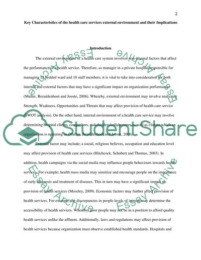 Key Characteristics of the Health Care Services External Environment