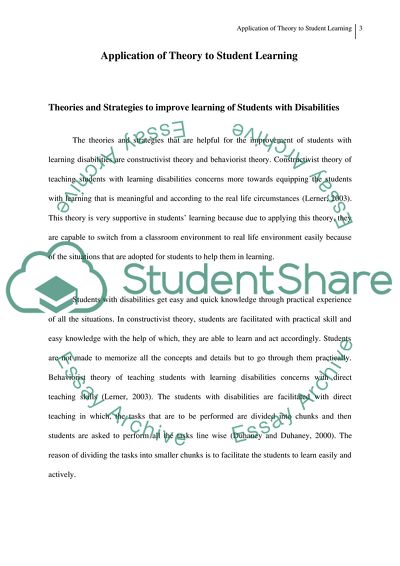 Application of Theory to Student Learning