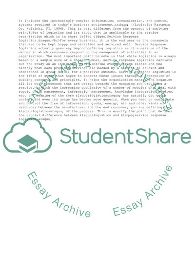 Services Response Logistics and Logistics