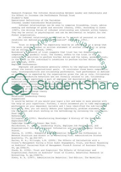 Effect to Increase the Performance: the Informal Relationship Between Leader and Subordinate