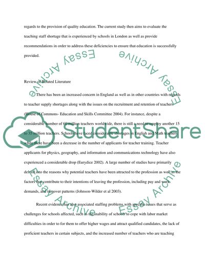 An Evaluation of the Teaching Staff Shortage in London Schools