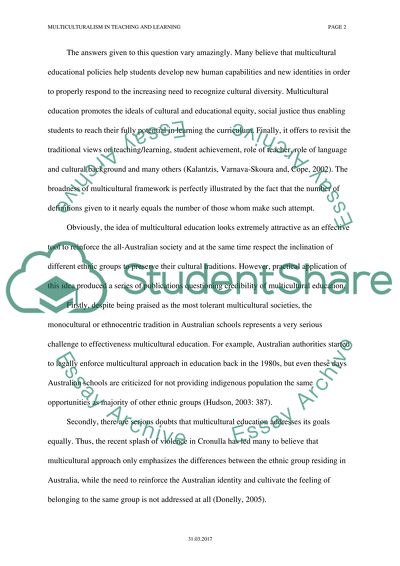 Multiculturalism in teaching and learning