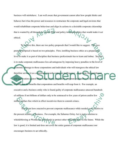 Policy Proposal to Institute Ethics in Business