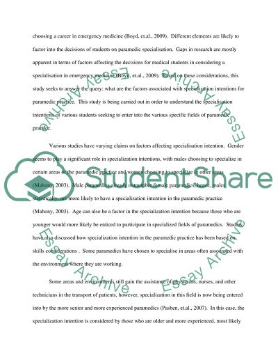 Factors Associated With Specialization intentions for Paramedic Practice