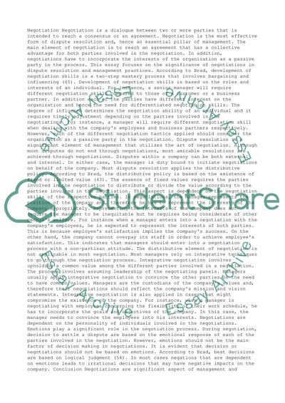 Negotiations in Dispute Resolution and Management Practices