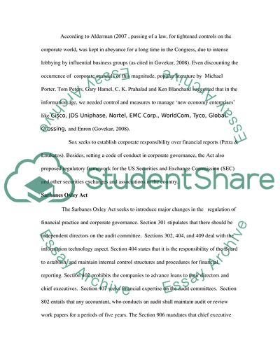 The Sarbanes-Oxley Act of 2004: Boon or Bane to the US Economy