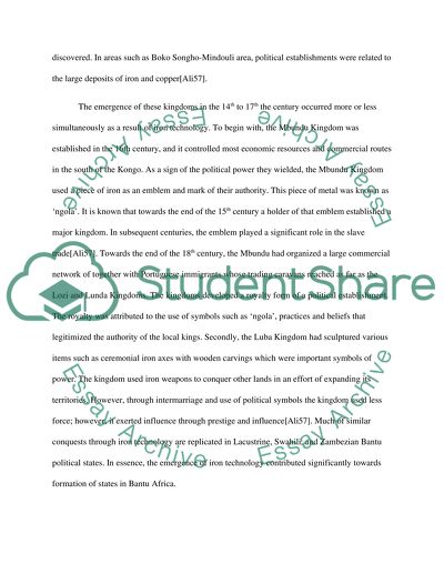 Discuss the contributions of iron technology to the process of state formation in Bantu Africa