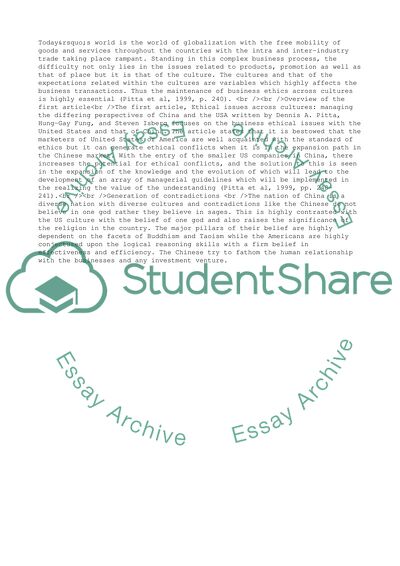 Ethical Issues across Cultures - Managing the Differing Perspectives of China and the USA by Pitta