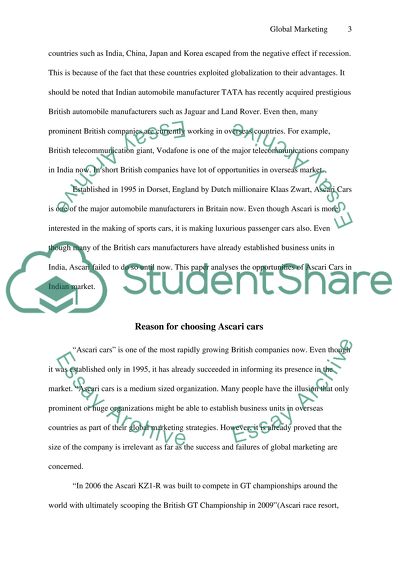 Global Marketing: Ascari Cars Ltd