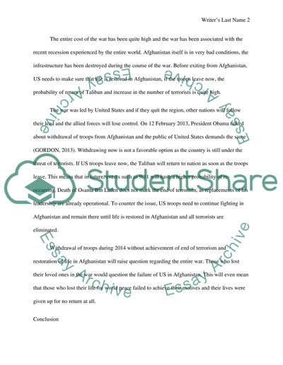 The United States should NOT withdraw its troops from Afganistan in 2014 as currently planned