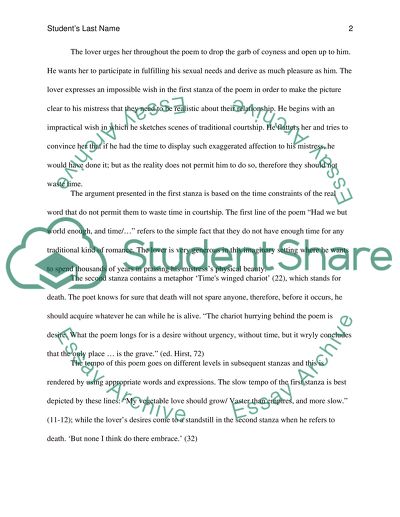 Interpretation of To His Coy Mistress by Andrew Marvell