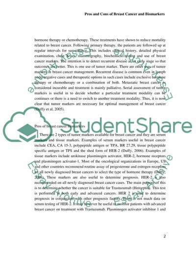 Pros and Cons of Breast Cancer and Biomakers