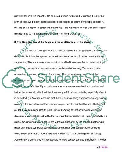 Nursing Care: Cancer Patients Satisfaction