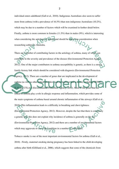 Incidence and Aetiology of Asthma in Australia: chemistry of suspected initiators