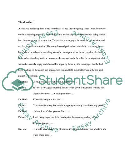 Dealing with angry patient in emergency department