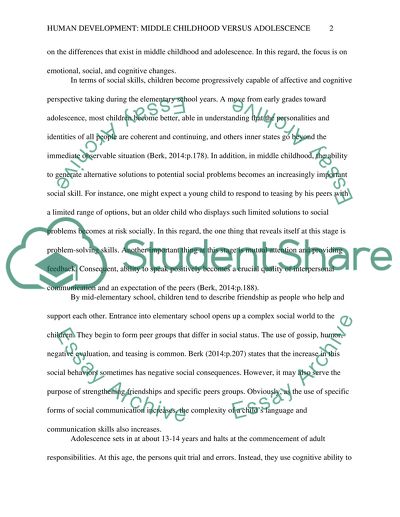 Human Development: Middle Childhood versus Adolescence