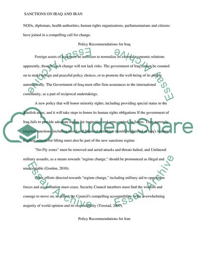 Sanctions on Iraq and Iran: Policy Recommendations