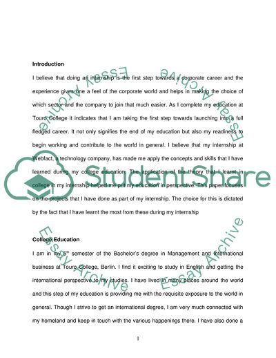 My College Education and Internship Project