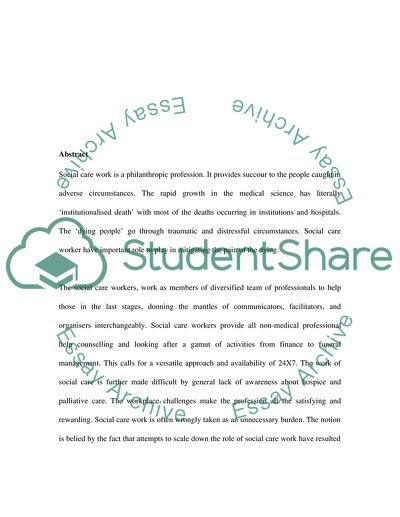 Is There a Role for Social Workers Working with the Dying