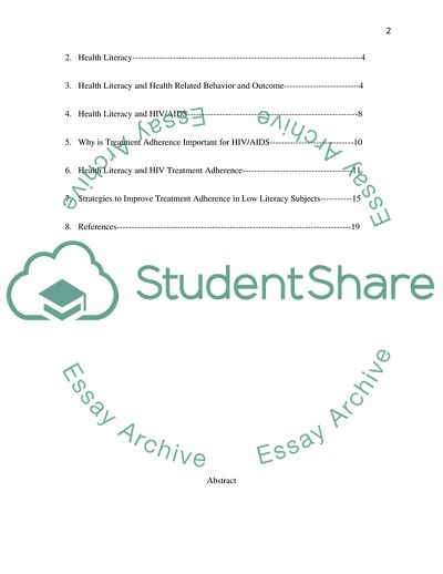 Health Literacy and HIV Treatment Adherence in HIV Patients