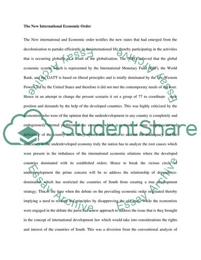 The New International Economic Order within the United Nations