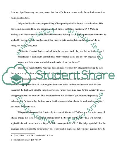 Parliamentary Supremacy & the Judiciary