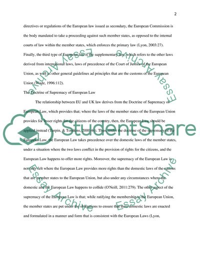 Analyze the Doctrine of Supremacy of European Law