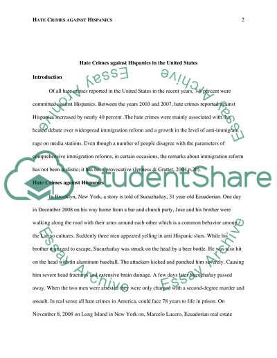 Hate Crimes Toward Hispanic Immigrants