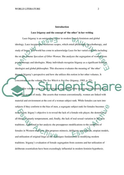 What Does Irigaray Mean by The Other and How Does She Use this Concept in Her Writing