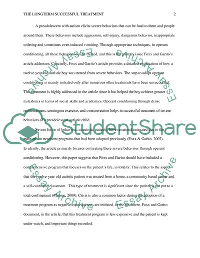 The long-term successful treatment of the very severe behaviors of Adolescent with autism