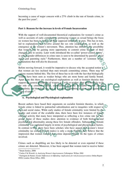 Analysis of the Number of Explanations for the Significant Growth in Female Imprisonment