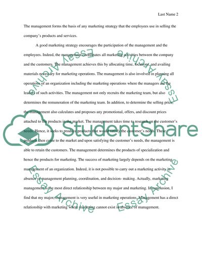 Relations Of Marketing With My Major