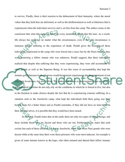 The Reactions by the Prisoners of the Concentration Camp in Works Frankl Mans Search for Meaning