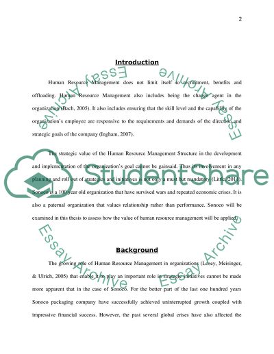 Human Resource Management of Sonoco