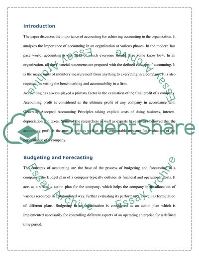 The Importance of Accounting for Achieving Accounting in the Organization