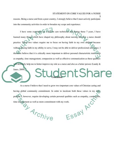 Core Values for a Nurse