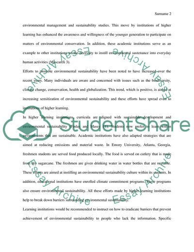 Environmental Sustainability in Institution of Higher Learning