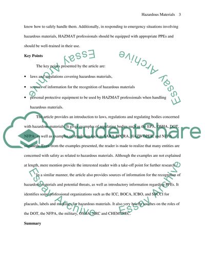 Article Critique: Hazardous Materials