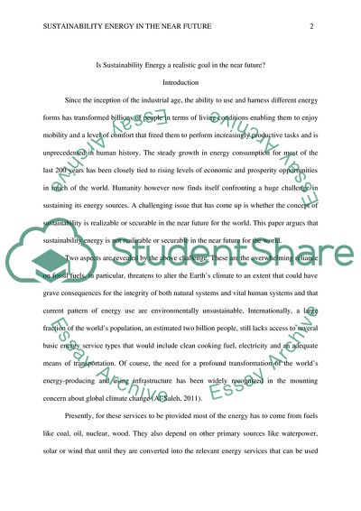 Is Sustainability Energy a Realistic Goal in the Near Future