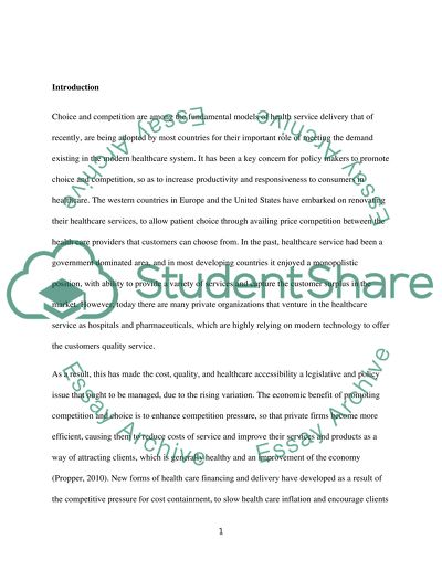 Current Move Towards Competition and Choice in Health Care