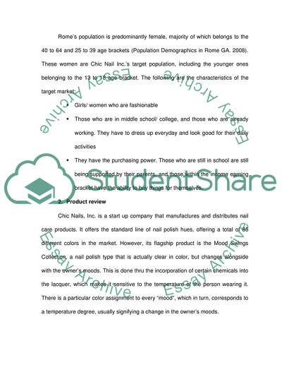 Marketing Plan for Chic Nails, Inc